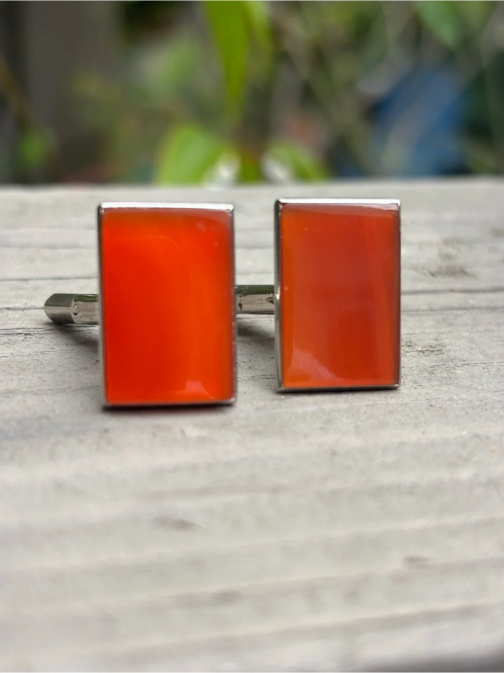 SWANK Red-Orange Square Enamel Cufflinks